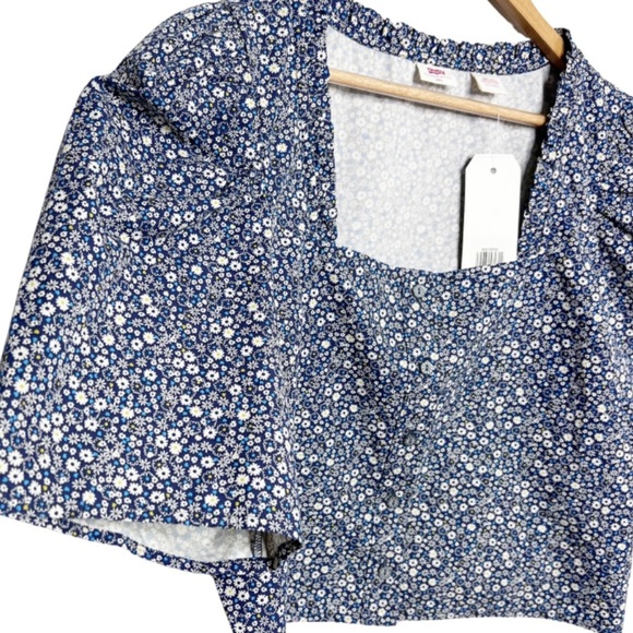 New with Tags Levi's Womens Joella Button-Up Floral Puff Sleeve Crop Blouse - Picture 6 of 16